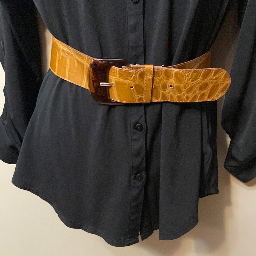 Brown Womens Croc Print Wide Belt-Size 10/12 (30-32”)
